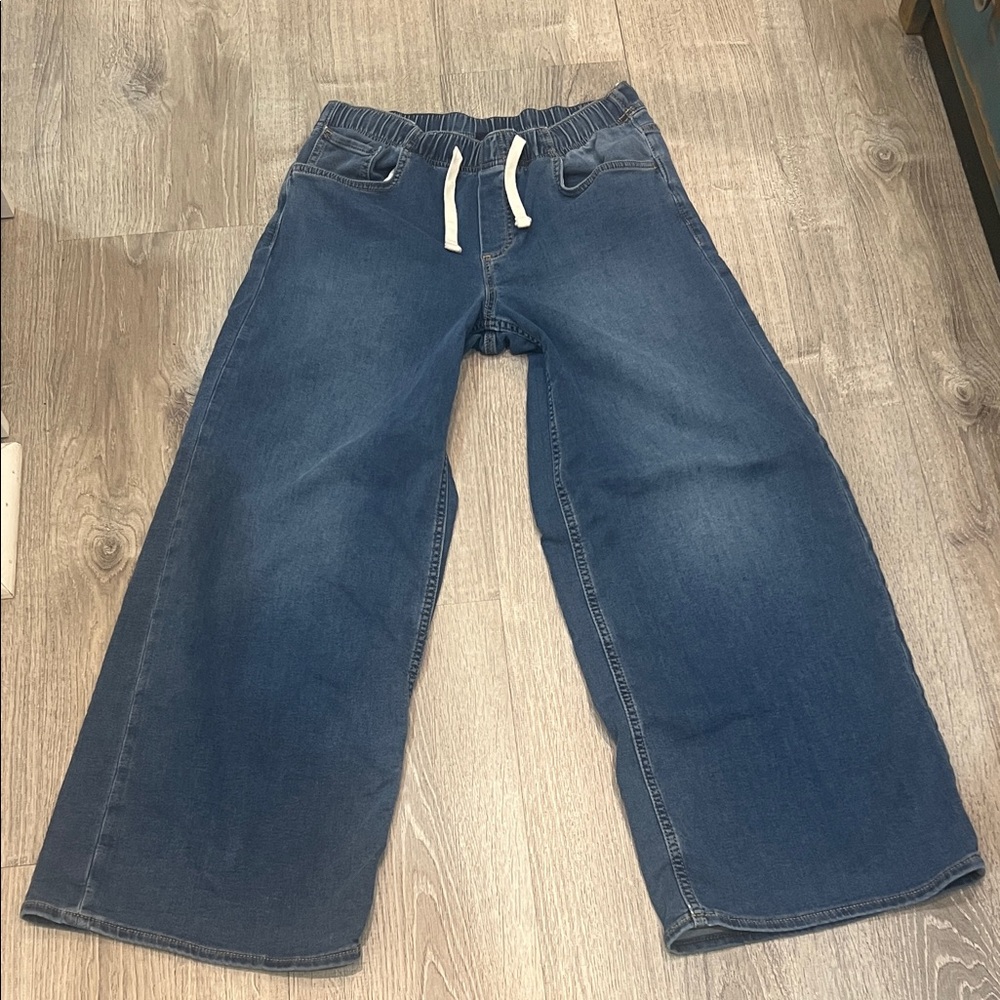 NWOT GAP Wide Leg knit super soft denim Jeans in Dark Blue with Drawstring S